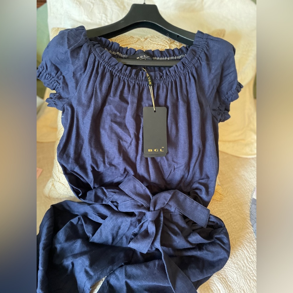 BGL linen blue denim jumpsuit NWT